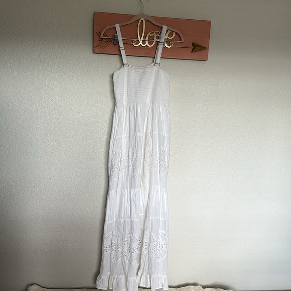 NAOO Nation AK Outfits White Eyelet Layered Maxi Boho Peasant Dress Medium - Picture 9 of 13